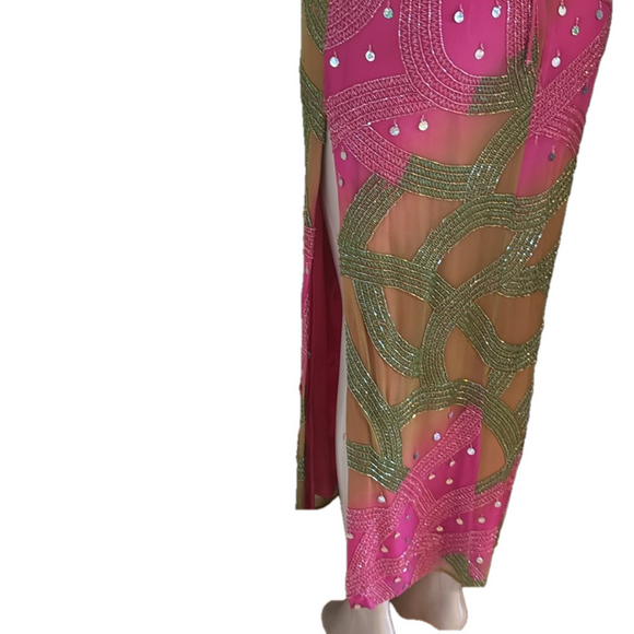 Neon Pink/Green Prom Dress Long Beaded Dress - Picture 10 of 15